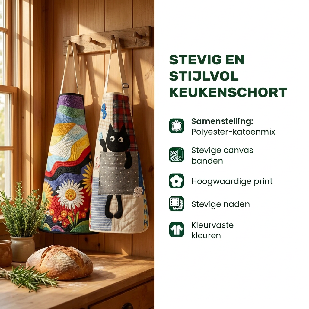 Gewatteerd keukenschort Tuin der Vreugde