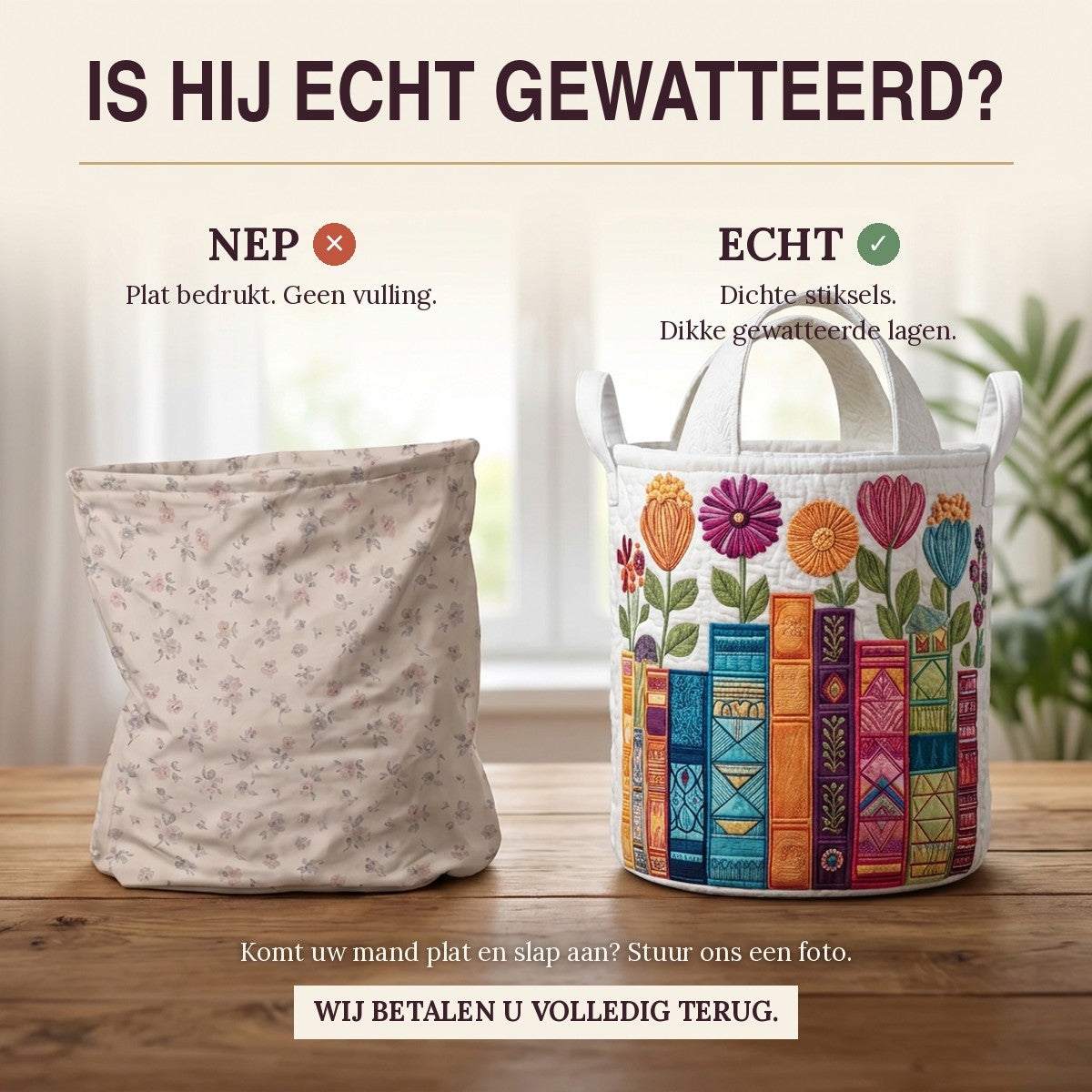 Gewatteerde wasmand Bloemenbibliotheek