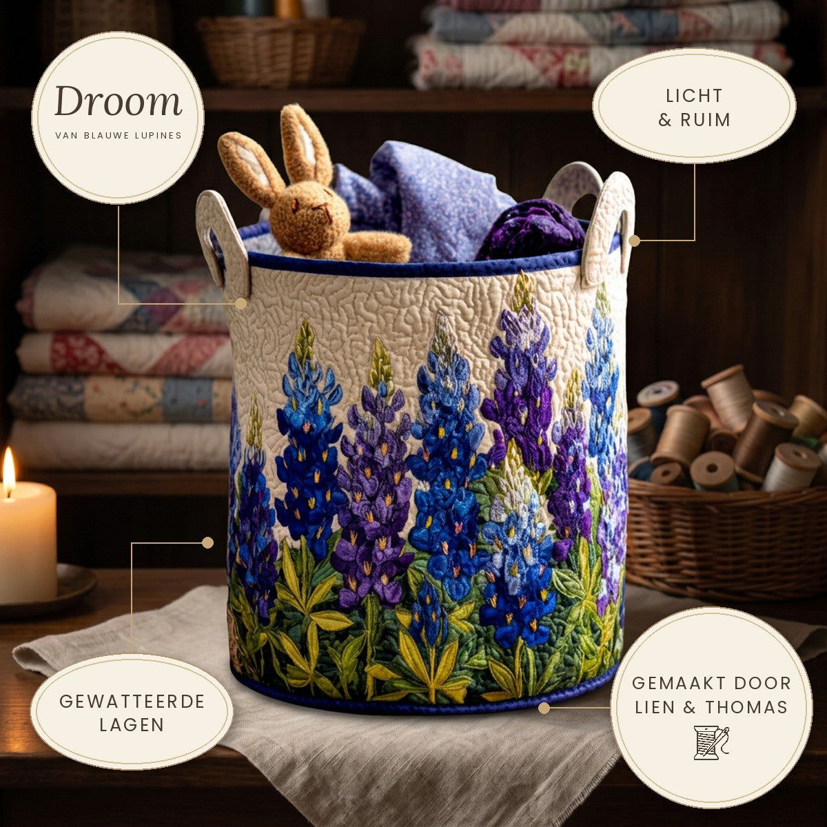 Gewatteerde wasmand Droom van blauwe lupines