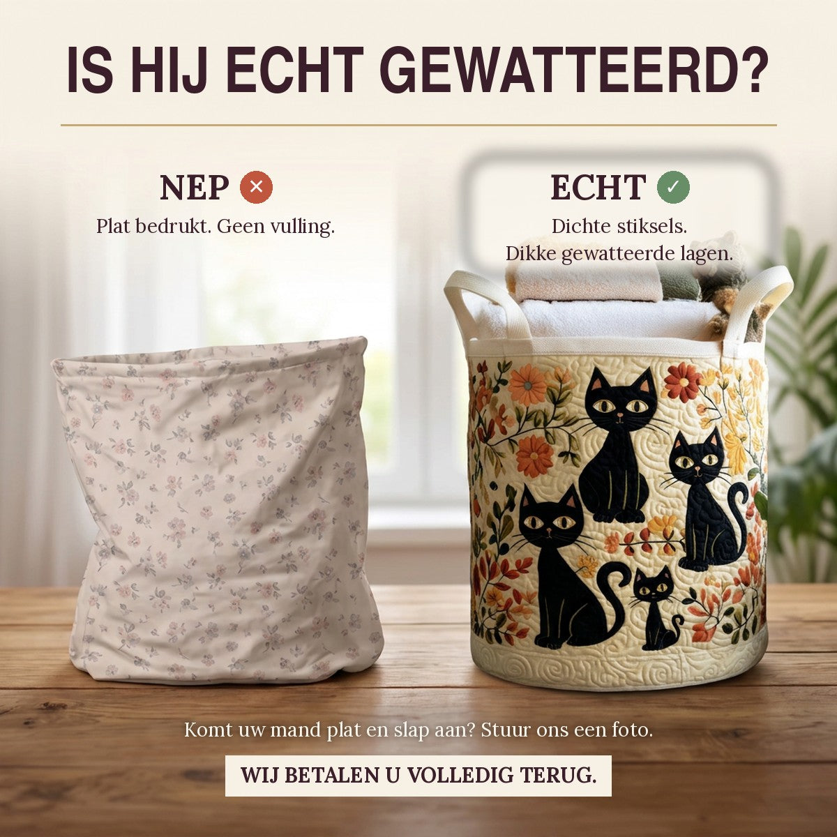 Gewatteerde wasmand Katten tussen de bloemen