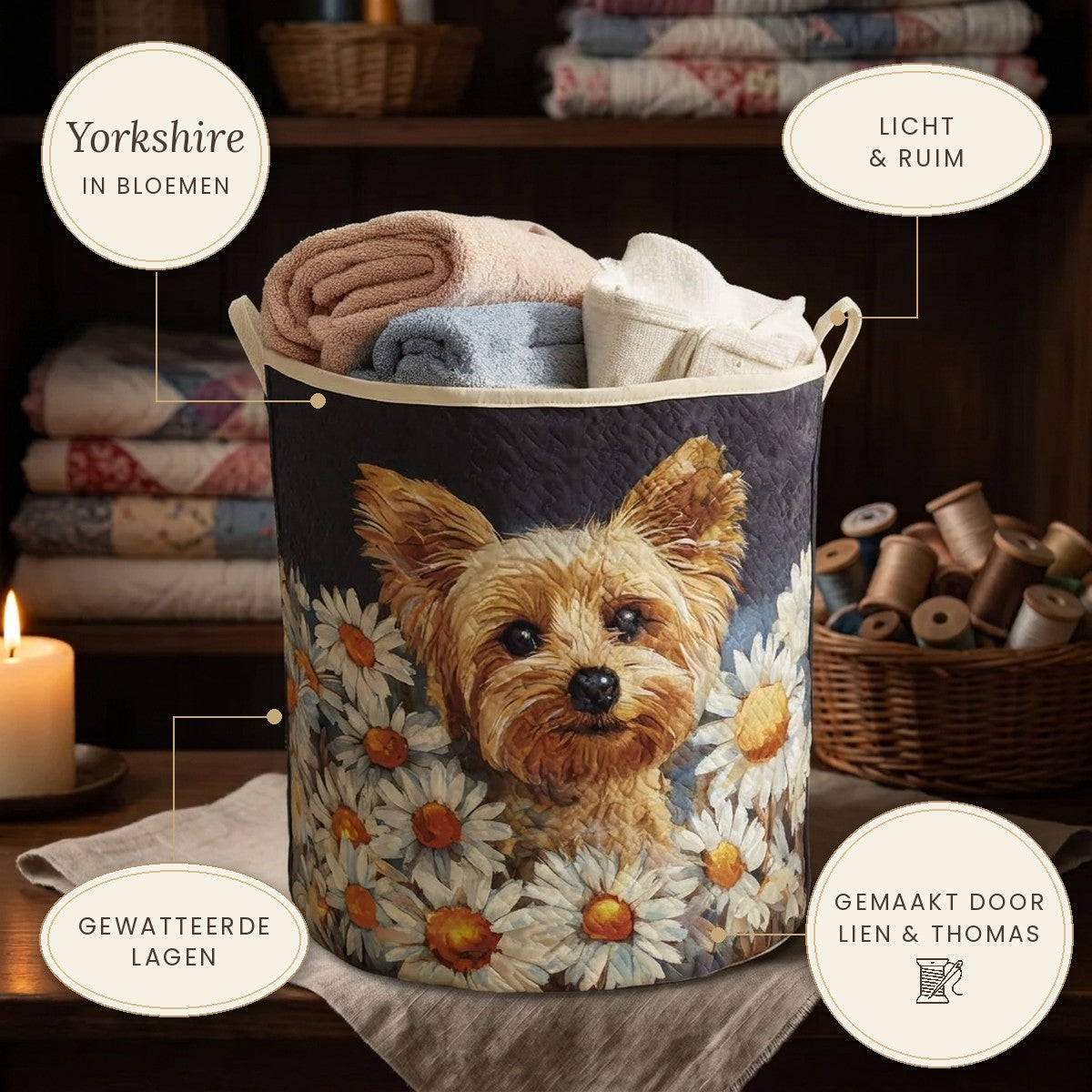 Gewatteerde wasmand Yorkshire in bloemen