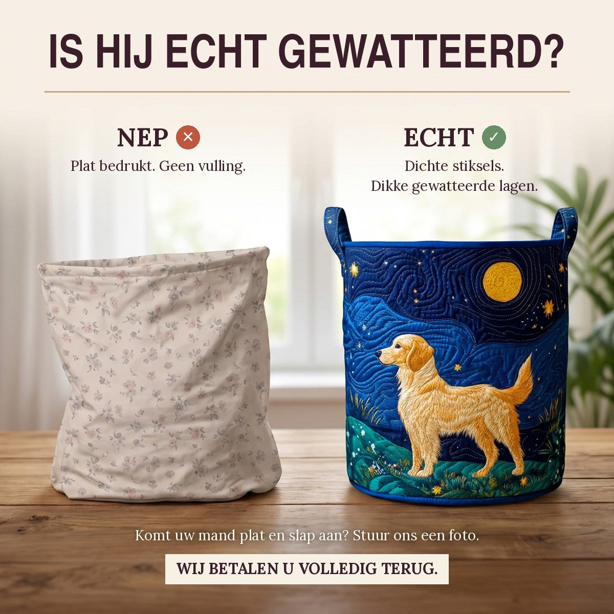 Gewatteerde wasmand Gouden hond