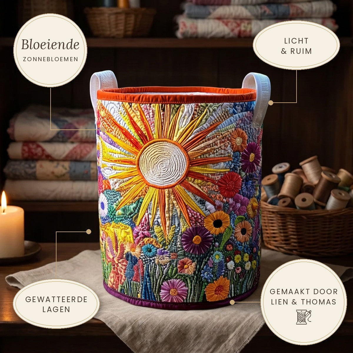 Gewatteerde wasmand Bloeiende zonnebloemen